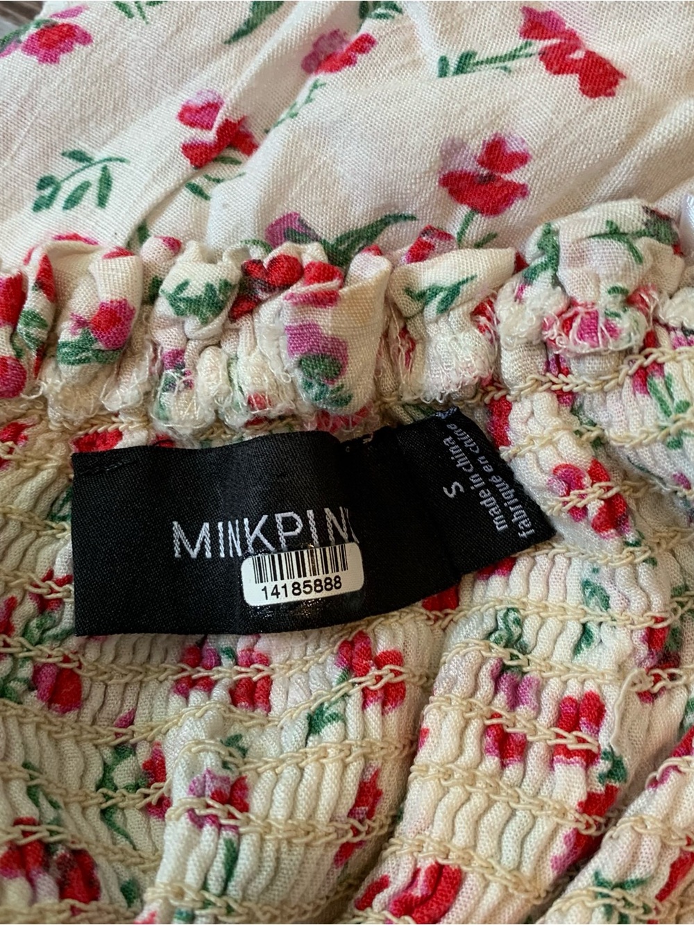 MINKPINK Burma Bloom Floral Print Off Shoulder Sweetheart Mini Dress White Small - Picture 6 of 9